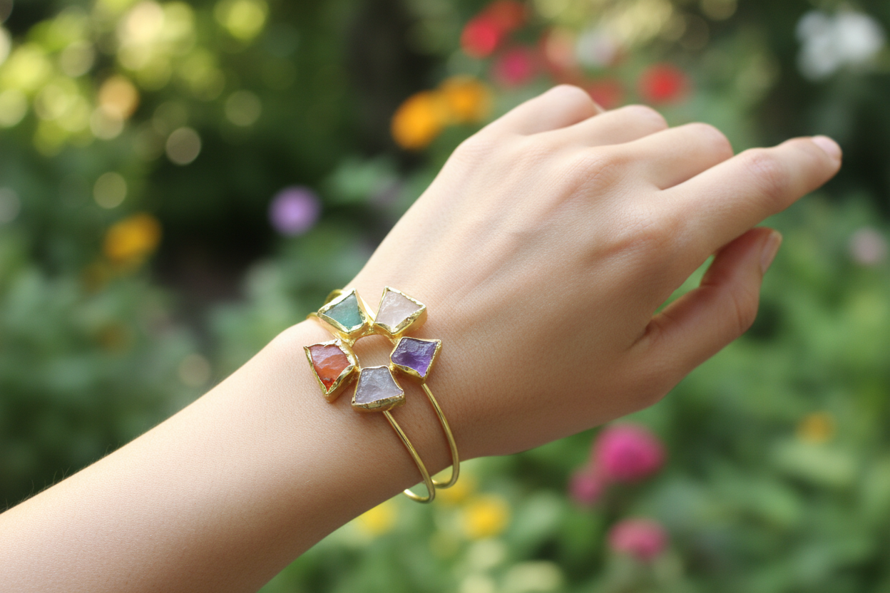 Five Petal Crystal Multi Colour Adjustable Hand Cuff