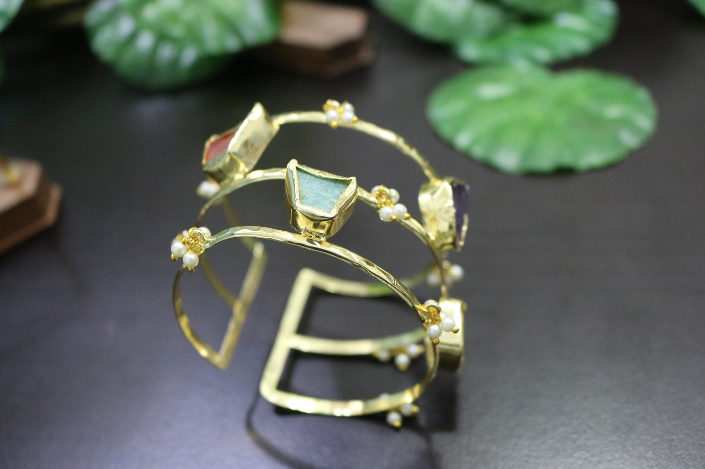 Two Layer Hand Cuff with Pearl Beads