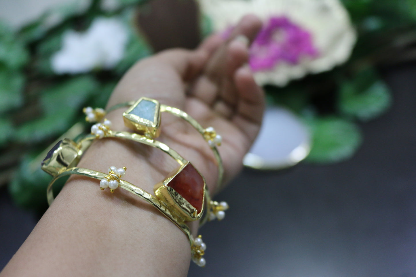 Two Layer Hand Cuff with Pearl Beads