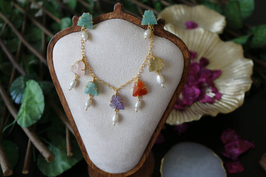 Diana Multi Colour Natural Stone Premium Necklace Set with Pearl Drops