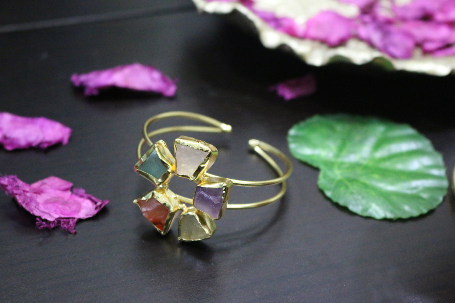 Five Petal Crystal Multi Colour Adjustable Hand Cuff