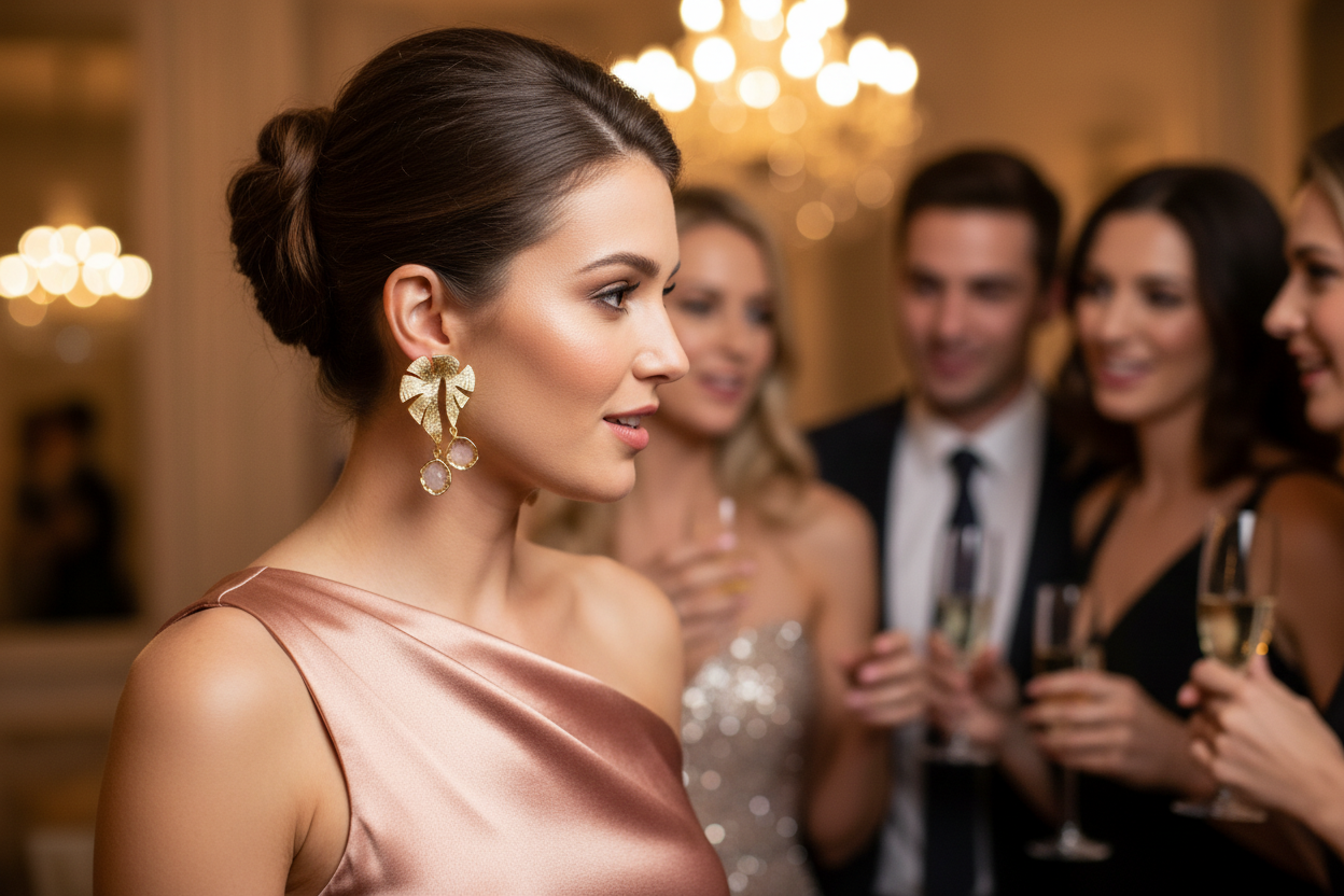 Golden Leaf Drop Statement Earrings