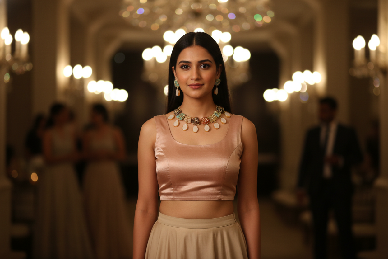 Heera Multi Colour Premium Necklace Set with Mother of Pearl Drops