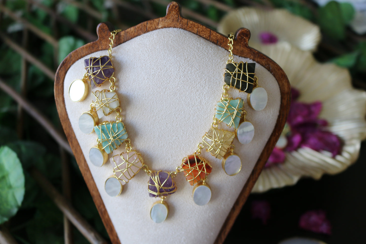 Heera Multi Colour Premium Necklace Set with Mother of Pearl Drops